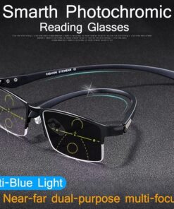 MEN'S TITANIUM MULTI-FOCUS READING GLASSES PHOTOCHROMIC PROGRESSIVE DOUBLE LIGHT ANTI-BLUE LIGHT