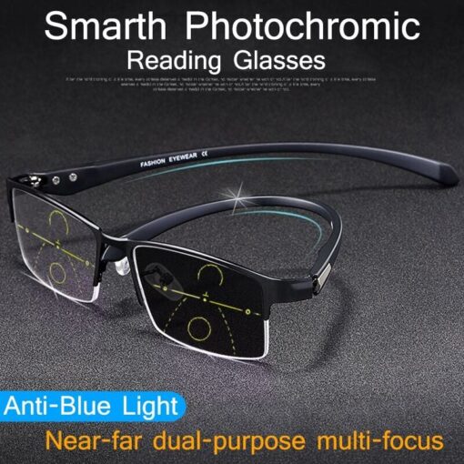 MEN'S TITANIUM MULTI-FOCUS READING GLASSES PHOTOCHROMIC PROGRESSIVE DOUBLE LIGHT ANTI-BLUE LIGHT