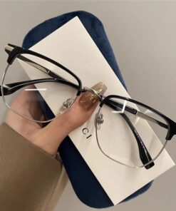 FASHIONABLE RETRO HALF-FRAME PLANO MYOPIA GLASSES